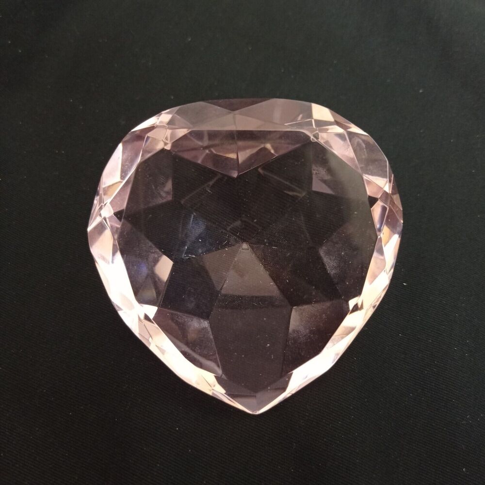 Crystal Glass Heart Shaped Clear Pink Paperweight Wedding Gift Home Office Decor